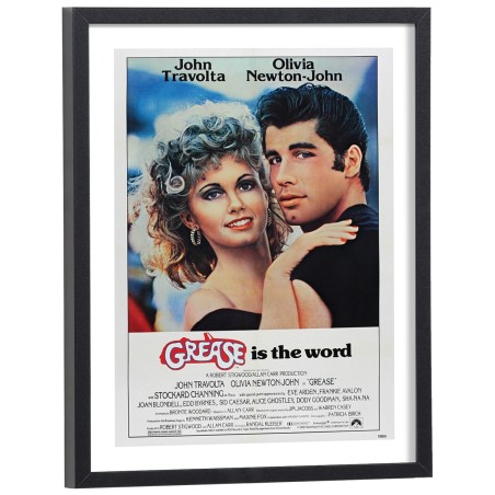Affiche du film Grease avec John Travolta et Olivia Newton-John - poster cinéma encadré bois noir
