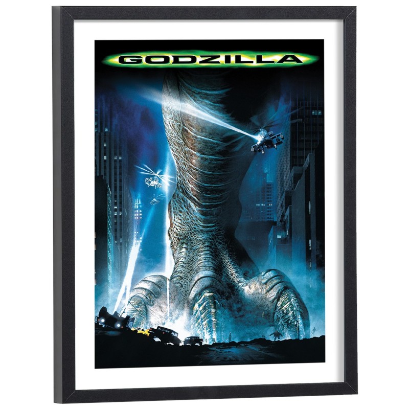 Affiche du film Godzilla montrant le monstre géant dans une ville - poster cinéma encadré