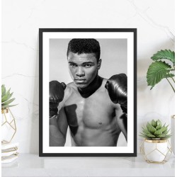 Affiche de Mohamed Ali noir et blanc, poster boxe