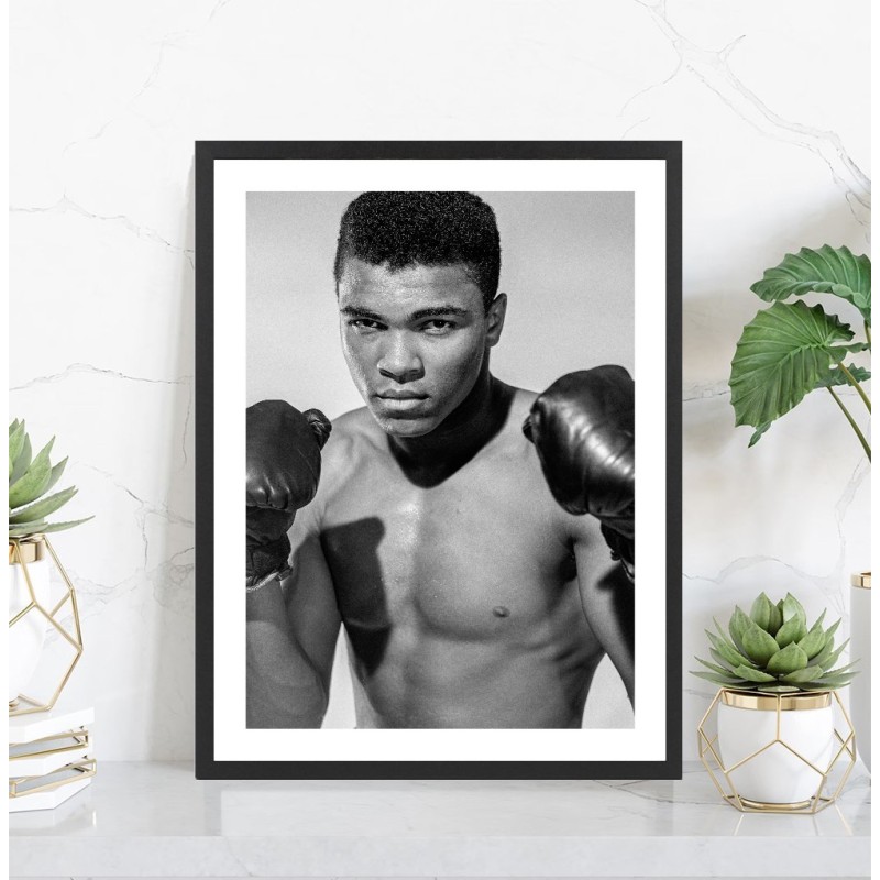 Affiche de Mohamed Ali noir et blanc, poster boxe