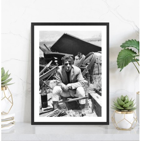 Affiche Jean Paul Belmondo noir et blanc, tournage Pierrot le Fou