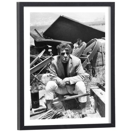 Affiche Jean Paul Belmondo pendant le tournage du film Pierrot le Fou