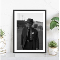 Affiche scène de film Oppenheimer noir et blanc