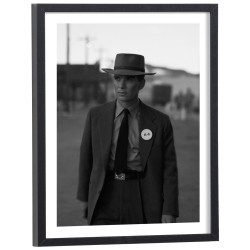 Affiche scène de film Oppenheimer noir et blanc