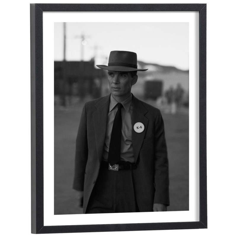 Affiche scène de film Oppenheimer noir et blanc