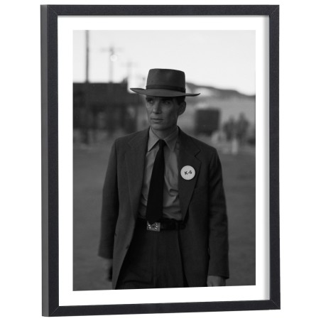 Affiche scène de film Oppenheimer noir et blanc