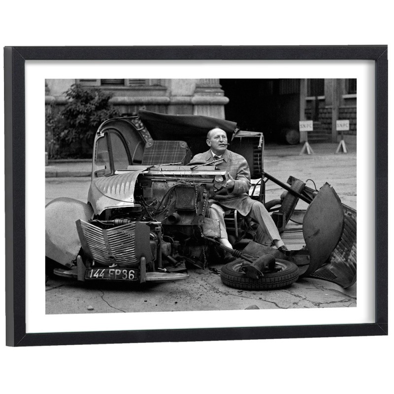 Affiche culte noir et blanc de Bourvil sur le tournage du film Le Corniaud