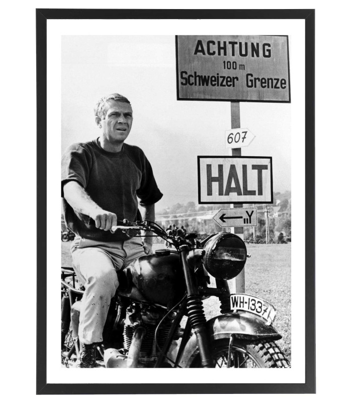 Affiche Steve McQueen en moto dans "La grande évasion"