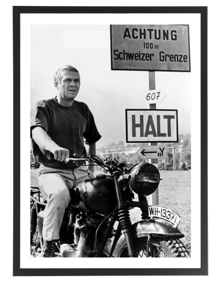 Affiche Steve McQueen en moto dans "La grande évasion"