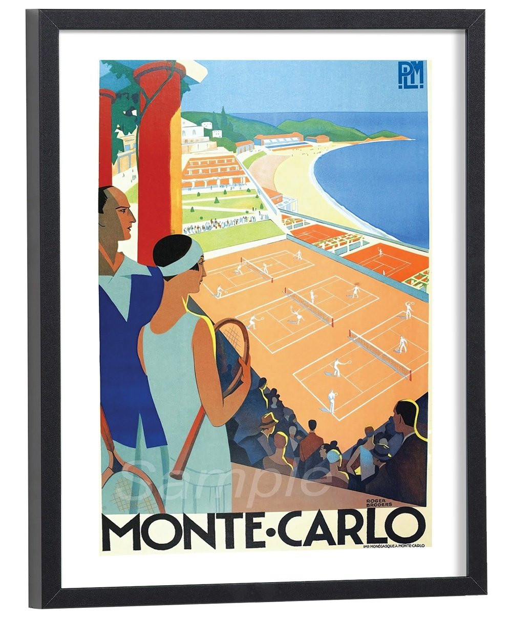 Vintage Tennis Art Monte Carlo Print Retro Tennis Poster Travel